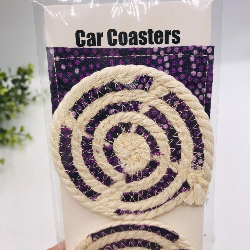 Stocking Stuffer Bundle of 6, Car Coasters 6 Sets of 2 (12 Coasters) Purple Dot